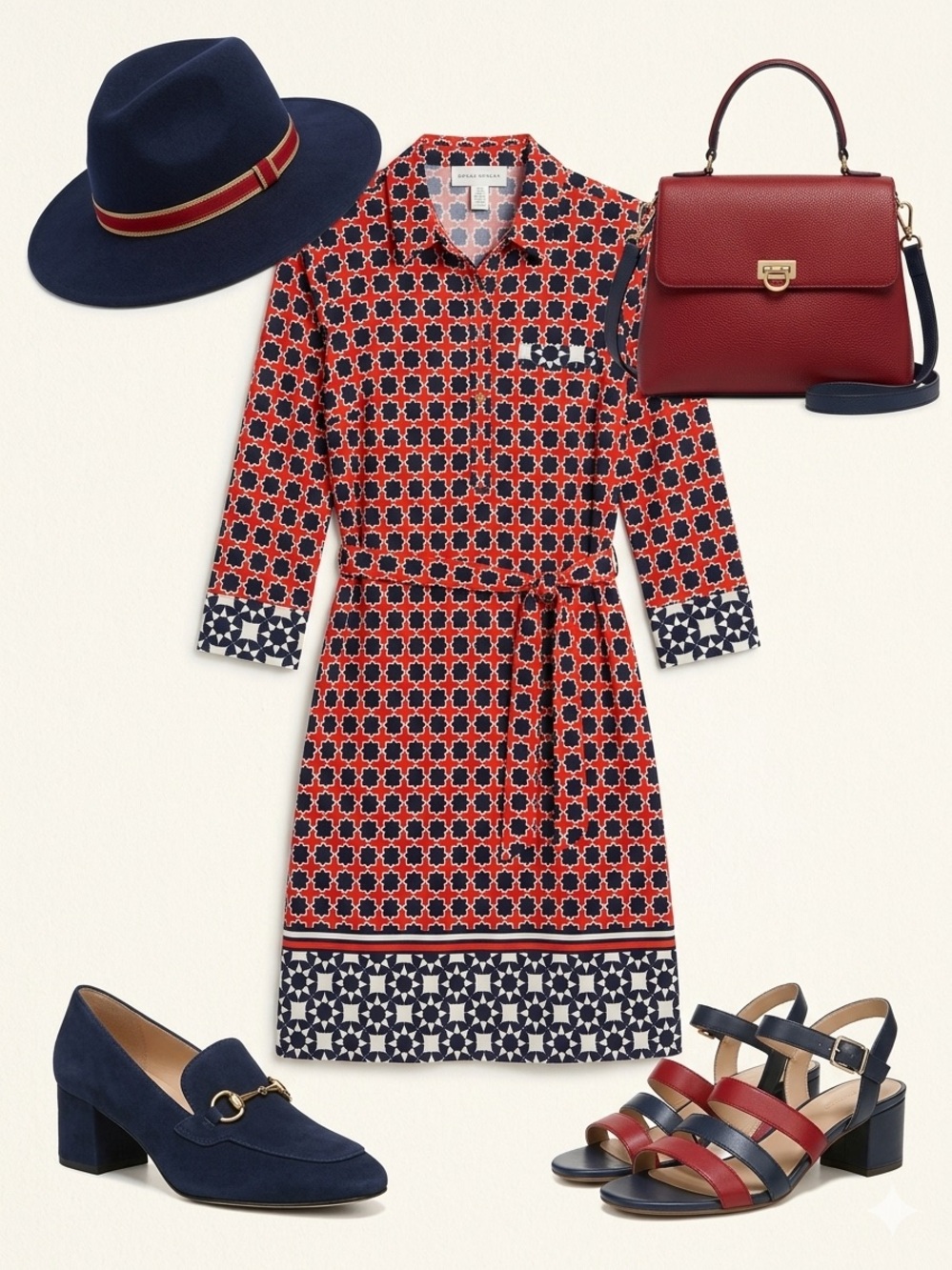 Donna Morgan EUC Geometric 
Print Shirt Waist Dress - Tie belt
Poly blend Sz 10